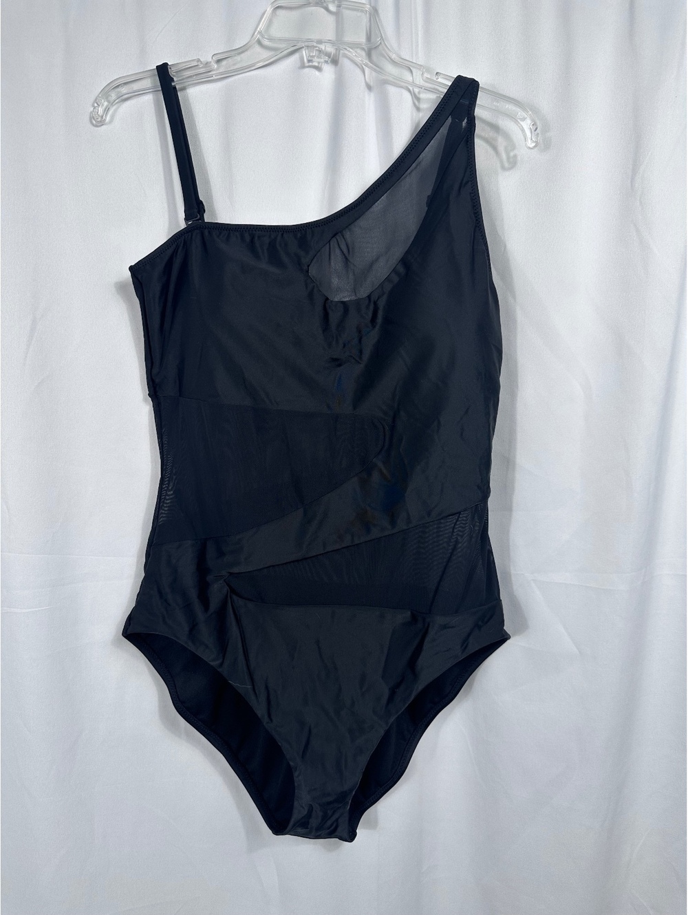 Bar III Black One-Shoulder Mesh Detail Swimsuit XL